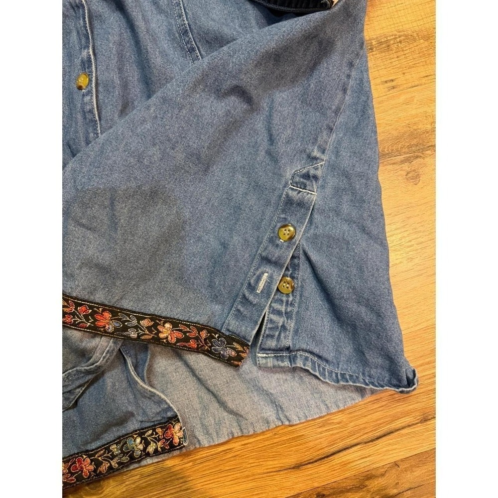 Vintage Oh Mama Denim Hand Embroidered Tunic Button Top 3/4 Sleeve Boho Artsy - Picture 6 of 8
